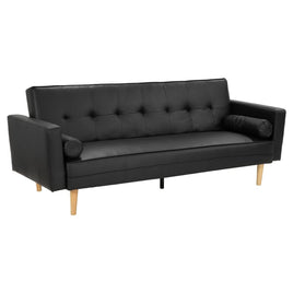 Sarantino Madison Faux Leather Sofa Bed Lounge Couch Futon Furniture Home Suite - Black Kings Warehouse 