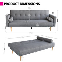 Sarantino Madison Sofa Bed Lounge Couch Futon Furniture Home Light Grey Linen Suite Kings Warehouse 
