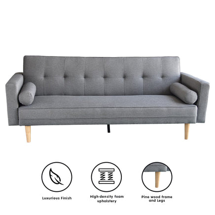 Sarantino Madison Sofa Bed Lounge Couch Futon Furniture Home Light Grey Linen Suite Kings Warehouse 