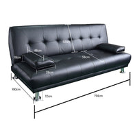 Sarantino Manhattan Sofa Bed Faux Leather Lounge Couch Futon Furniture Suite - Black Kings Warehouse 