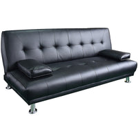 Sarantino Manhattan Sofa Bed Faux Leather Lounge Couch Futon Furniture Suite - Black Kings Warehouse 