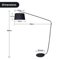 Sarantino Metal Arc Floor Lamp in Black Finish with Linen Taper Shade Kings Warehouse 