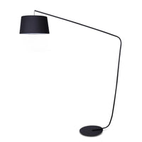 Sarantino Metal Arc Floor Lamp in Black Finish with Linen Taper Shade Kings Warehouse 