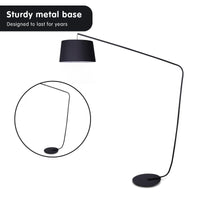 Sarantino Metal Arc Floor Lamp in Black Finish with Linen Taper Shade Kings Warehouse 