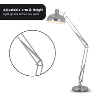 Sarantino Metal Architect Floor Lamp Shade Adjustable Height - Chrome Kings Warehouse 