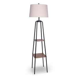 Sarantino Metal Etagere Floor Lamp Shade Metal Shelf in Wood Finish Kings Warehouse 