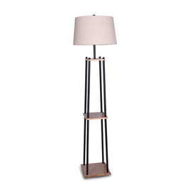Sarantino Metal Etagere Floor Lamp Wood shelf Cream Fabric Shade Kings Warehouse 
