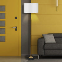 Sarantino Metal Floor Lamp Brushed Brass Finish with White Shade Kings Warehouse 