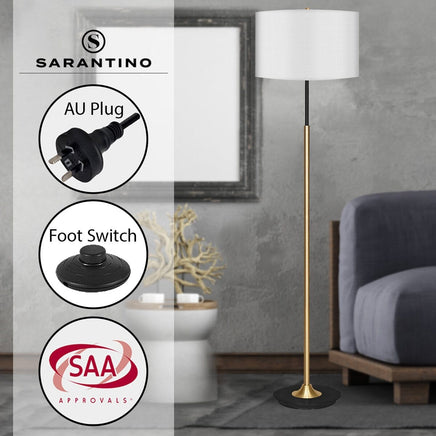 Sarantino Metal Floor Lamp Brushed Brass Finish with White Shade Kings Warehouse 