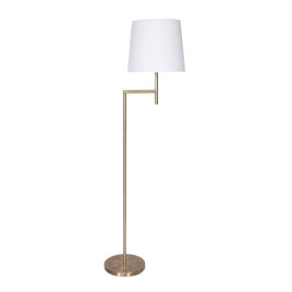 Sarantino Metal Floor Lamp in Antique Brass Finish with Cream Linen Fabric Shade Kings Warehouse 