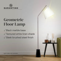 Sarantino Metal Floor Lamp Nickel Finish with Black Marble Base Kings Warehouse 