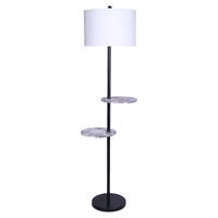 Sarantino Metal Floor Lamp Shade Black Post in Marble Finish Shelves Kings Warehouse 