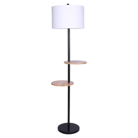 Sarantino Metal Floor Lamp Shade with Black Post in Round Wood Shelves Kings Warehouse 