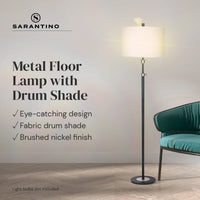 Sarantino Metal Floor Lamp with Cream Drum Shade Kings Warehouse 