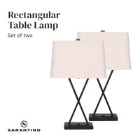 Sarantino Metal Table Lamp Pair Rectangular Shade X Stand Kings Warehouse 