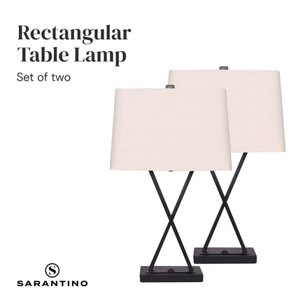 Sarantino Metal Table Lamp Pair Rectangular Shade X Stand Kings Warehouse 