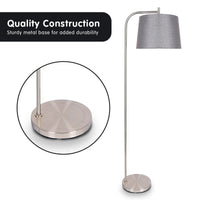 Sarantino Metal Task Floor Lamp Nickel Finish with Grey Fabric Shade Kings Warehouse 