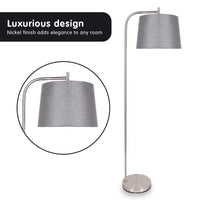 Sarantino Metal Task Floor Lamp Nickel Finish with Grey Fabric Shade Kings Warehouse 