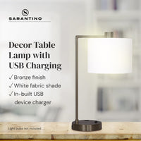 Sarantino Metal Task Lamp with USB Charging Port Bronze Finish Kings Warehouse 