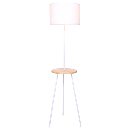 Sarantino Metal Tripod Floor Lamp Shade with Wooden Table Shelf Kings Warehouse 