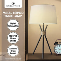 Sarantino Metal Tripod Table Lamp with Antique Brass Accent Kings Warehouse 