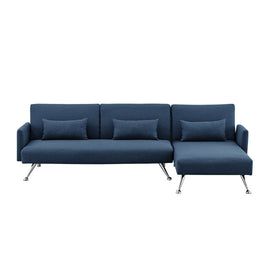 Sarantino Mia 3-Seater Sofa Bed with Chaise & 3 Pillows - Blue Kings Warehouse 