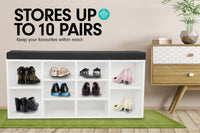 Sarantino New 10 Pairs Shoe Cabinet Rack Storage Organiser Shelf Stool Bench Wood - White Kings Warehouse 