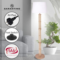 Sarantino Rattan Floor Lamp With Ghost-White Linen Shade Furniture Kings Warehouse 