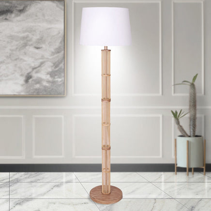 Sarantino Rattan Floor Lamp With Ghost-White Linen Shade Furniture Kings Warehouse 
