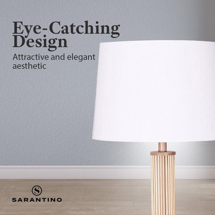 Sarantino Rattan Floor Lamp With Ghost-White Linen Shade Furniture Kings Warehouse 
