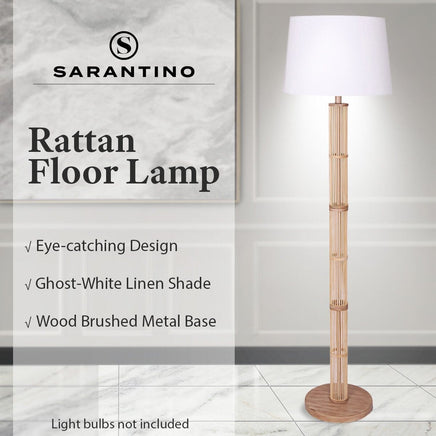 Sarantino Rattan Floor Lamp With Ghost-White Linen Shade Furniture Kings Warehouse 