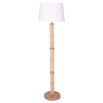 Sarantino Rattan Floor Lamp With Ghost-White Linen Shade Furniture Kings Warehouse 