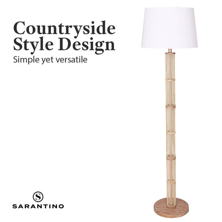 Sarantino Rattan Floor Lamp With Ghost-White Linen Shade Furniture Kings Warehouse 