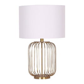 Sarantino Rose Gold Table Lamp with Linen Drum Shade Kings Warehouse 