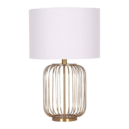 Sarantino Rose Gold Table Lamp with Linen Drum Shade Kings Warehouse 