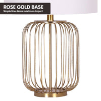 Sarantino Rose Gold Table Lamp with Linen Drum Shade Kings Warehouse 