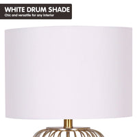 Sarantino Rose Gold Table Lamp with Linen Drum Shade Kings Warehouse 