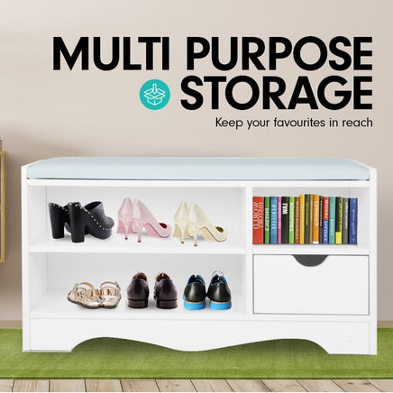 Sarantino Shoe Rack Cabinet Organiser Grey Cushion Stool Bench - 80 X 30 X 45 - White Kings Warehouse 