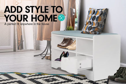 Sarantino Shoe Rack Cabinet Organiser Grey Cushion Stool Bench - 80 X 30 X 45 - White Kings Warehouse 