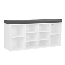Sarantino Shoe Rack Cabinet Organiser Grey Cushion Sttol Bench Ottoman - 104 X 30 X 45 - White Kings Warehouse 