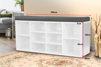 Sarantino Shoe Rack Cabinet Organiser Grey Cushion Sttol Bench Ottoman - 104 X 30 X 45 - White Kings Warehouse 