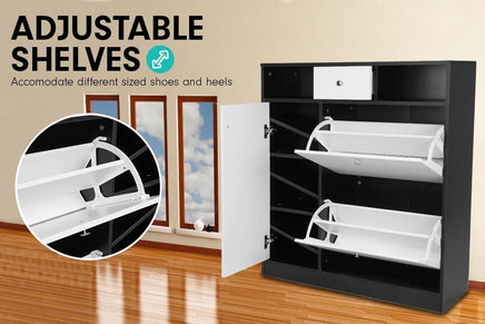 Sarantino Shoe Rack Cabinet Wooden Storage Organiser Shelf Cupboard Drawer Furniture Kings Warehouse 