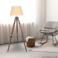 Sarantino Solid Wood Tripod Floor Lamp Adjustable Height White Shade Kings Warehouse 