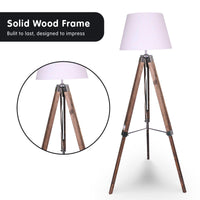 Sarantino Solid Wood Tripod Floor Lamp Adjustable Height White Shade Kings Warehouse 