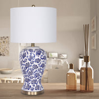 Sarantino Table Lamp Ceramic Floral Base Cotton Drum Shade Kings Warehouse 