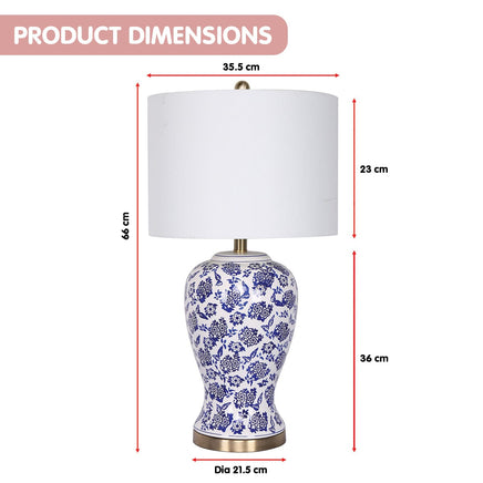 Sarantino Table Lamp Ceramic Floral Base Cotton Drum Shade Kings Warehouse 