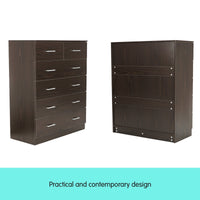 Sarantino Tallboy Dresser 6 Chest Of Drawers Cabinet 85 X 39.5 X 105 - Brown Kings Warehouse 