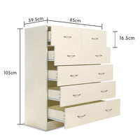 Sarantino Tallboy Dresser 6 Chest Of Drawers Cabinet 85 X 39.5 X 105 - White Kings Warehouse 