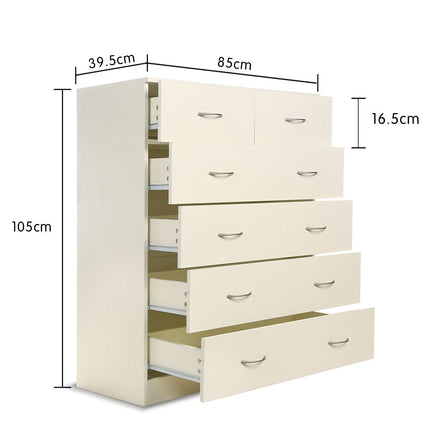 Sarantino Tallboy Dresser 6 Chest Of Drawers Cabinet 85 x 39.5 x 105cm in White Home & Garden Kings Warehouse 