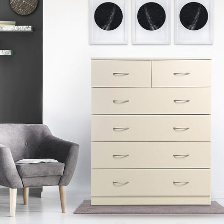 Sarantino Tallboy Dresser 6 Chest Of Drawers Cabinet 85 x 39.5 x 105cm in White Home & Garden Kings Warehouse 